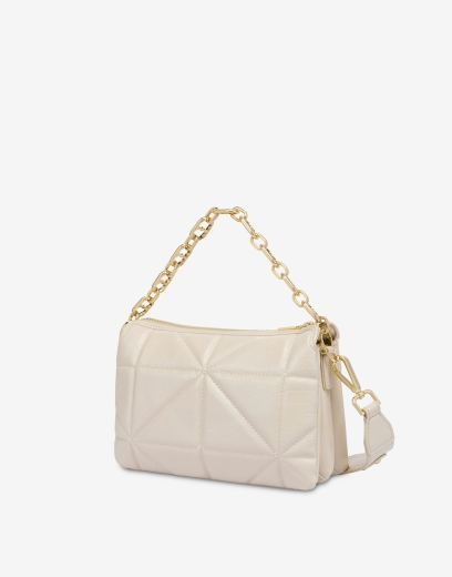 Mala Ombro Geometric Quilted Bege
