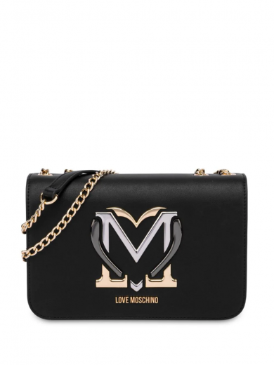 Mala Ombro Heart Plaque Preta - Love Moschino | Mala Ombro Heart Plaque Preta | Misscath