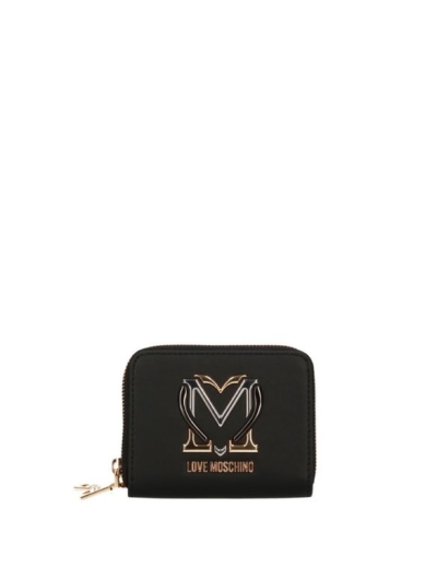 Carteira Pequena Heart Plaque Preta - Love Moschino | Carteira Heart Plaque Preta | Misscath