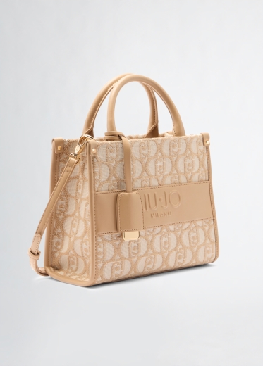 Mala Shopper Pequena Jacquard Bege