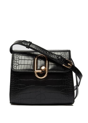 Bolsa de Tiracolo Feminina Croco Preta